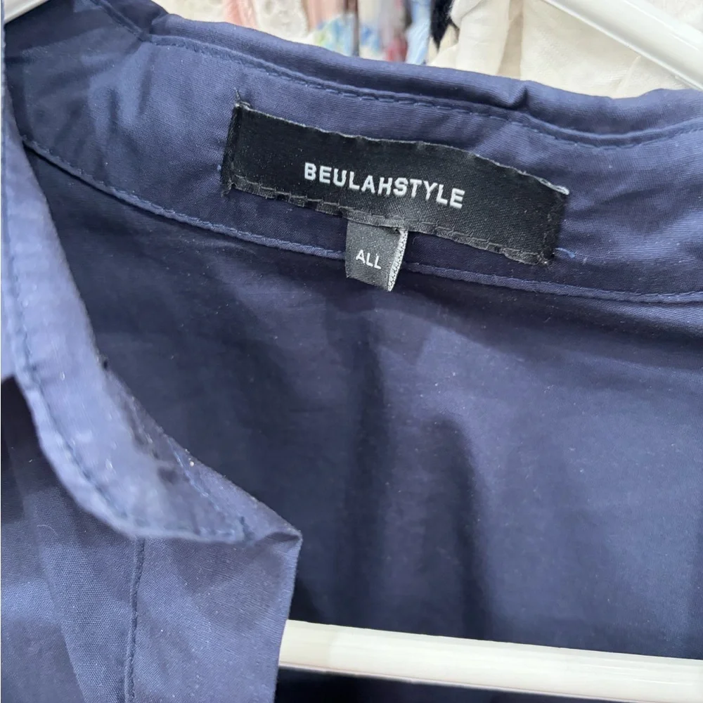 Blue Puff-Sleeve Ruffle Shirt Dress - Beulahstyle - Picture 7 of 7